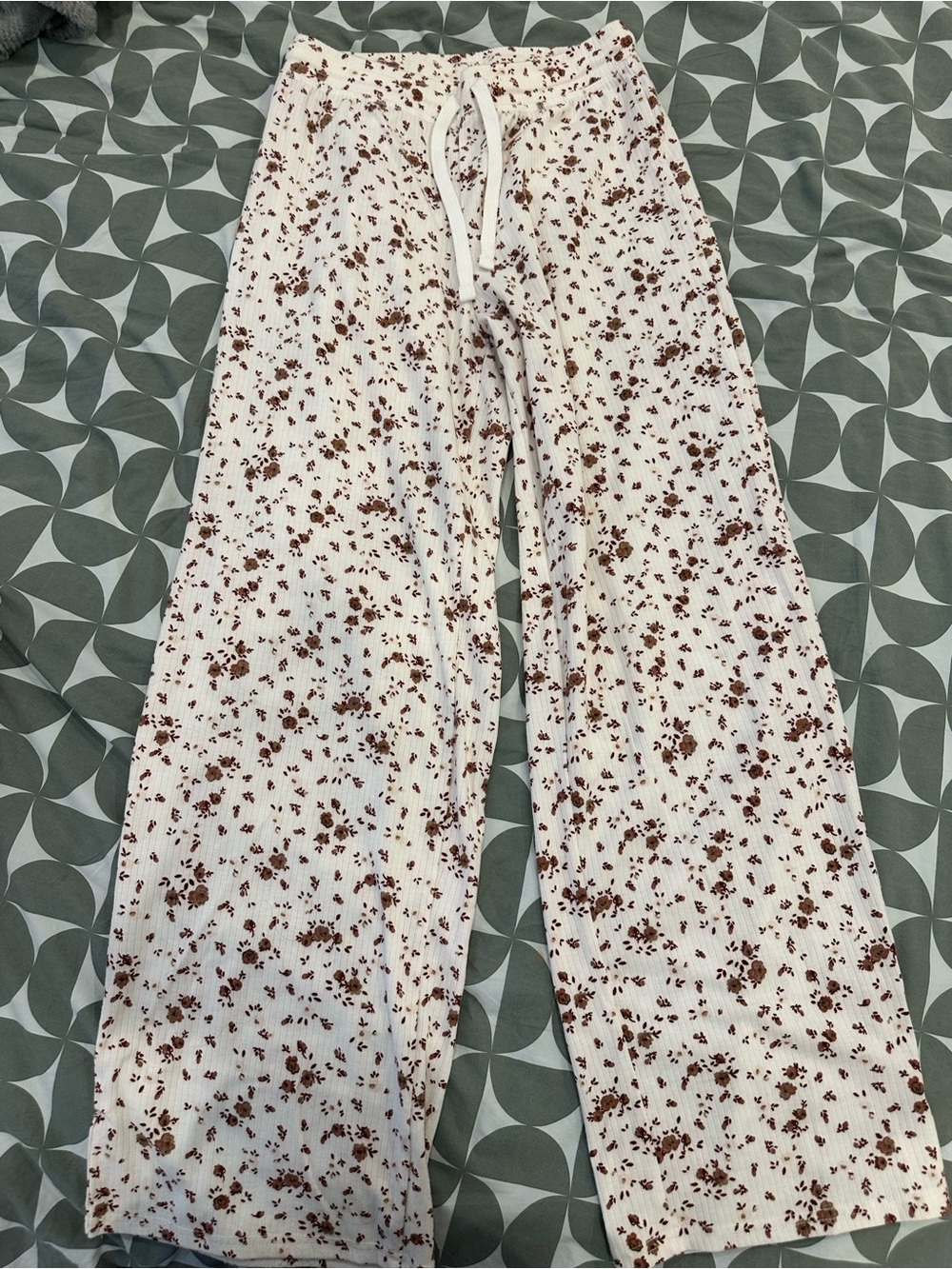 Women’s Cream Wide-Leg Lounge Pants with Brown Floral Print